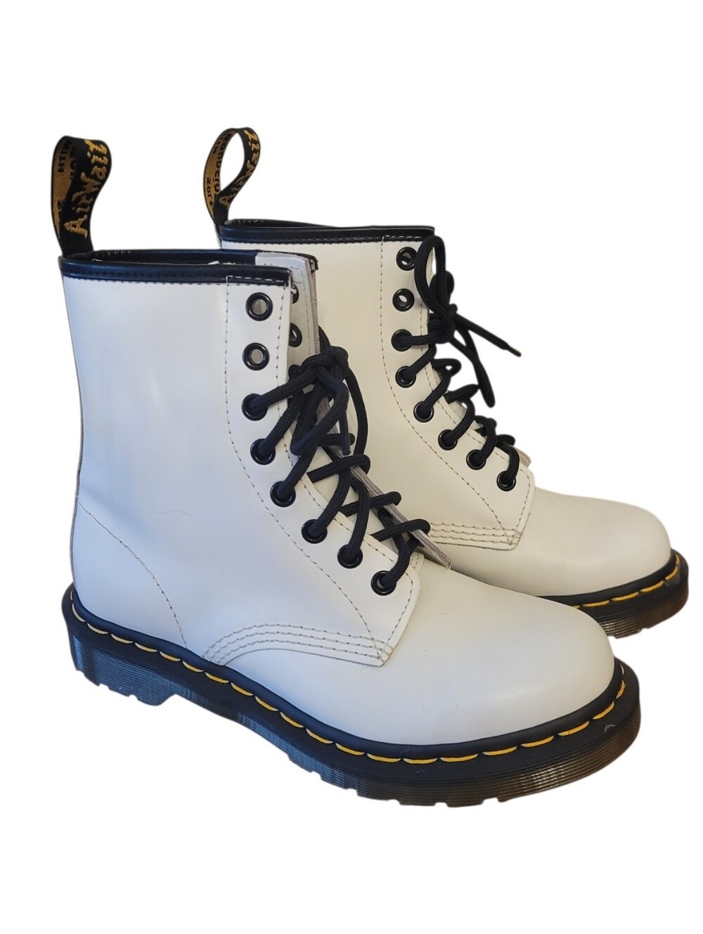 Dr. Doc Martens White & Black 1460 Smooth Leather Combat Boots Size US‎ 6 EU 37